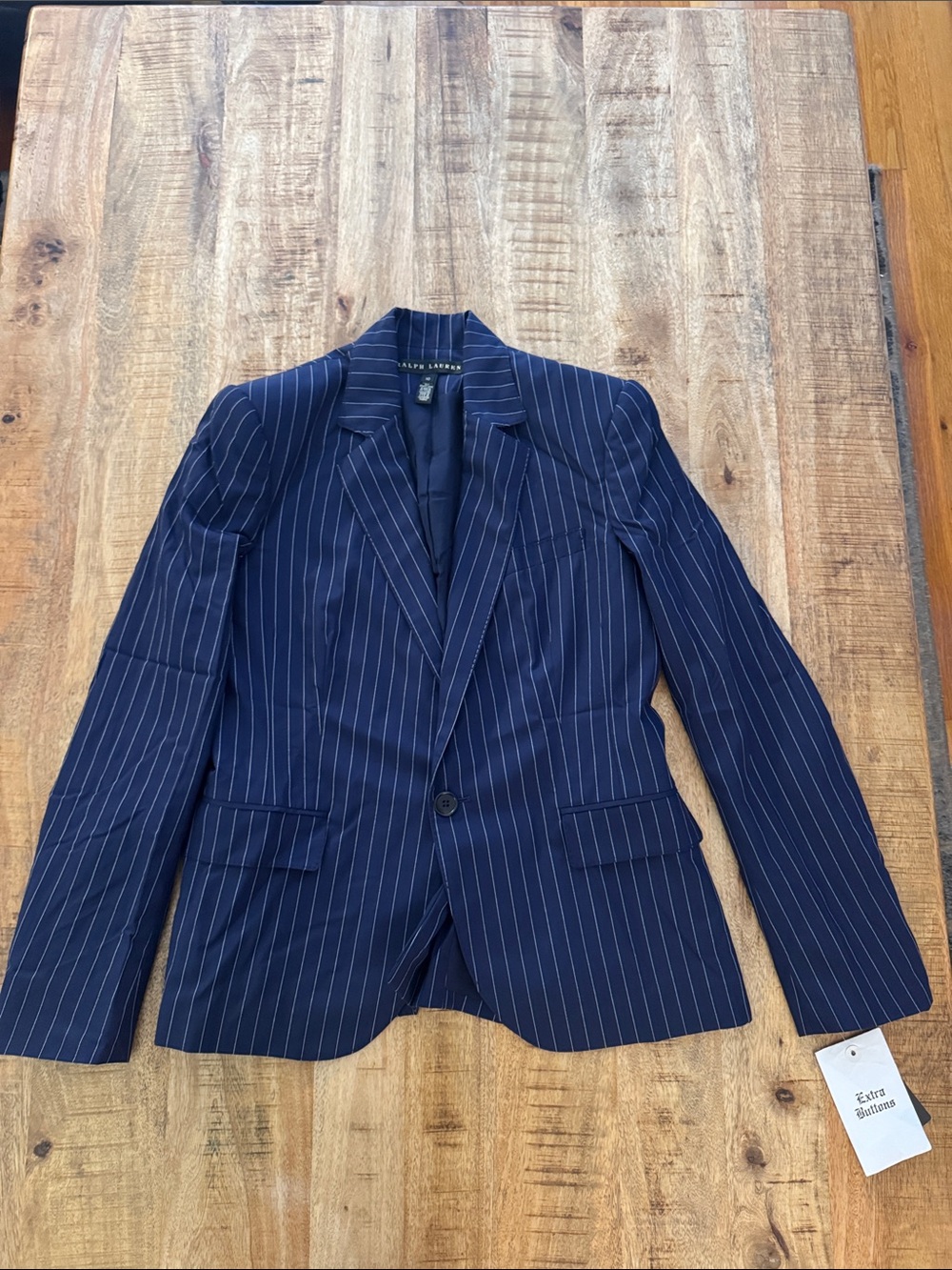 Ralph Lauren Lorianne Suit Jacket Wool and Silk Navy Blue Pinstripe Blazer NEW